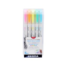 Ecsettoll készlet, kétvégű Zebra Mildliner Fluorescent, 5 különböző szín