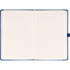 Keménytáblás notesz vonalas krémszínű lapokkal leszorító gumiszalaggal Dark blue 130x210mm, Presco