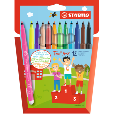 Rostirón, filctoll készlet, vízbázisú háromszögletű Stabilo Trio A-Z 378/12 12 klf. Szín