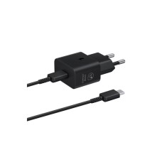 Töltő hálózati SAMSUNG Type-C aljzat (25W, GaN, PD gyorstöltő + Type-C kábel) fekete