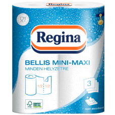 Háztartási papírtörlő kéztörlő 3 rétegű 100 lap/tekercs 2 tekercs/csomag Bellis Mini-Maxi fehér