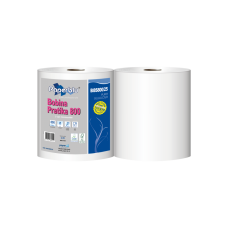 Ipari törlő 2 rétegű tekercses átmérő: 26 cm 800 lap/tek 2 tekercs/zsugor Paperdi Bobina Pratika 800_BI8S800/25_fehér