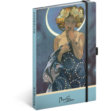 Keménytáblás notesz krémszínű lapokkal, pontozott, leszorító gumiszalaggal Alphonse Mucha – Luna 130x210mm, Presco Keménytáblás notesz krémszínű lapokkal, pontozott, leszorító gumiszalaggal Alphonse Mucha – Luna 130x210mm, Presco