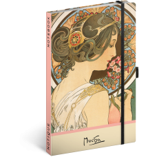 Keménytáblás notesz krémszínű lapokkal, pontozott, leszorító gumiszalaggal Alphonse Mucha – Primrose 130x210mm, Presco Keménytáblás notesz krémszínű lapokkal, pontozott, leszorító gumiszalaggal Alphonse Mucha – Primrose 130x210mm, Presco