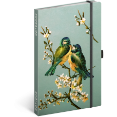 Keménytáblás notesz krémszínű lapokkal, pontozott, leszorító gumiszalaggal Birds 130x210mm, Presco Keménytáblás notesz krémszínű lapokkal, pontozott, leszorító gumiszalaggal Birds 130x210mm, Presco