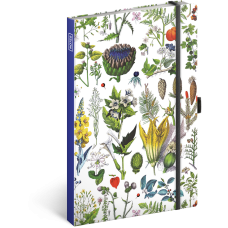 Keménytáblás notesz krémszínű lapokkal, pontozott, leszorító gumiszalaggal Herbs 130x210mm, Presco Keménytáblás notesz krémszínű lapokkal, pontozott, leszorító gumiszalaggal Herbs 130x210mm, Presco
