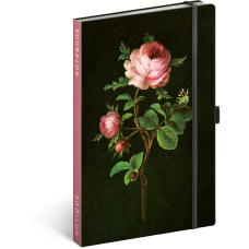 Keménytáblás notesz krémszínű lapokkal, pontozott, leszorító gumiszalaggal Roses 130x210mm, Presco Keménytáblás notesz krémszínű lapokkal, pontozott, leszorító gumiszalaggal Roses 130x210mm, Presco