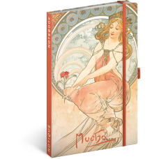 Keménytáblás notesz krémszínű lapokkal, vonalas, leszorító gumiszalaggal Alphonse Mucha – Painting 130x210mm, Presco Keménytáblás notesz krémszínű lapokkal, vonalas, leszorító gumiszalaggal Alphonse Mucha – Painting 130x210mm, Presco