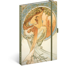 Keménytáblás notesz krémszínű lapokkal, vonalas, leszorító gumiszalaggal Alphonse Mucha – Poetry 130x210mm, Presco Keménytáblás notesz krémszínű lapokkal, vonalas, leszorító gumiszalaggal Alphonse Mucha – Poetry 130x210mm, Presco
