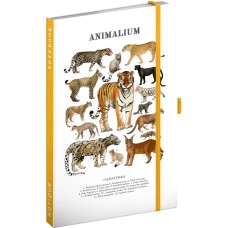 Keménytáblás notesz krémszínű lapokkal, vonalas, leszorító gumiszalaggal Animalium – Felines 130x210mm, Presco Keménytáblás notesz krémszínű lapokkal, vonalas, leszorító gumiszalaggal Animalium – Felines 130x210mm, Presco