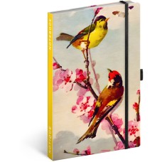 Keménytáblás notesz krémszínű lapokkal, vonalas, leszorító gumiszalaggal Birds – Sakura 130x210mm, Presco Keménytáblás notesz krémszínű lapokkal, vonalas, leszorító gumiszalaggal Birds – Sakura 130x210mm, Presco