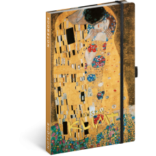 Keménytáblás notesz krémszínű lapokkal, vonalas, leszorító gumiszalaggal Gustav Klimt 130x210mm, Presco Keménytáblás notesz krémszínű lapokkal, vonalas, leszorító gumiszalaggal Gustav Klimt 130x210mm, Presco