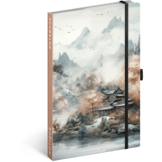 Keménytáblás notesz krémszínű lapokkal, vonalas, leszorító gumiszalaggal Japan 130x210mm, Presco Keménytáblás notesz krémszínű lapokkal, vonalas, leszorító gumiszalaggal Japan 130x210mm, Presco