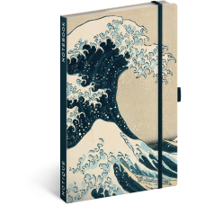 Keménytáblás notesz krémszínű lapokkal, vonalas, leszorító gumiszalaggal Katsushika Hokusai 130x210mm, Presco Keménytáblás notesz krémszínű lapokkal, vonalas, leszorító gumiszalaggal Katsushika Hokusai 130x210mm, Presco