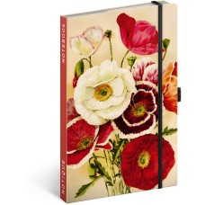Keménytáblás notesz krémszínű lapokkal, vonalas, leszorító gumiszalaggal Poppies 130x210mm, Presco Keménytáblás notesz krémszínű lapokkal, vonalas, leszorító gumiszalaggal Poppies 130x210mm, Presco