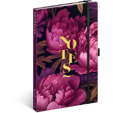 Keménytáblás notesz krémszínű lapokkal, vonalas, leszorító gumiszalaggal Purple Flowers 130x210mm, Presco Keménytáblás notesz krémszínű lapokkal, vonalas, leszorító gumiszalaggal Purple Flowers 130x210mm, Presco