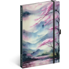 Keménytáblás notesz krémszínű lapokkal, vonalas, leszorító gumiszalaggal Sakura 130x210mm, Presco Keménytáblás notesz krémszínű lapokkal, vonalas, leszorító gumiszalaggal Sakura 130x210mm, Presco