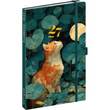 Keménytáblás tervező krémszínű lapokkal, kétheti beosztással, leszorító gumiszalaggal Cat 130x210mm, Presco Keménytáblás tervező krémszínű lapokkal, kétheti beosztással, leszorító gumiszalaggal Cat 130x210mm, Presco
