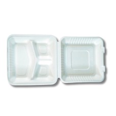 Papírdoboz ételes 3 részes HP4, 23 x 23 x 8cm komposztálható cukornád 100 db/csomag, natúr