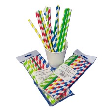 Szívószál papír 6 x 200 mm 25 db/csomag, vegyes csíkos