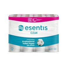 Toalettpapír 3 rétegű kistekercses 100% cellulóz 120 lap/tekercs 14m/tekercs 24 tekercs/csomag Esentis Clean Toalettpapír 3 rétegű kistekercses 100% cellulóz 120 lap/tekercs 14m/tekercs 24 tekercs/csomag Esentis Clean