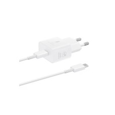 Töltő hálózati SAMSUNG Type-C aljzat (25W, GaN, PD gyorstöltő + Type-C kábel) fehér