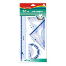 Vonalzókészlet, 30 cm, vonalzó, szögmérő, 45° és 60° háromszög vonalzók 4 db/bliszter Keyroad